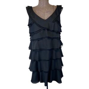 NEW Laura Black Ruffled Tiered Layered Party Cocktail Dress Knee Length Size 16